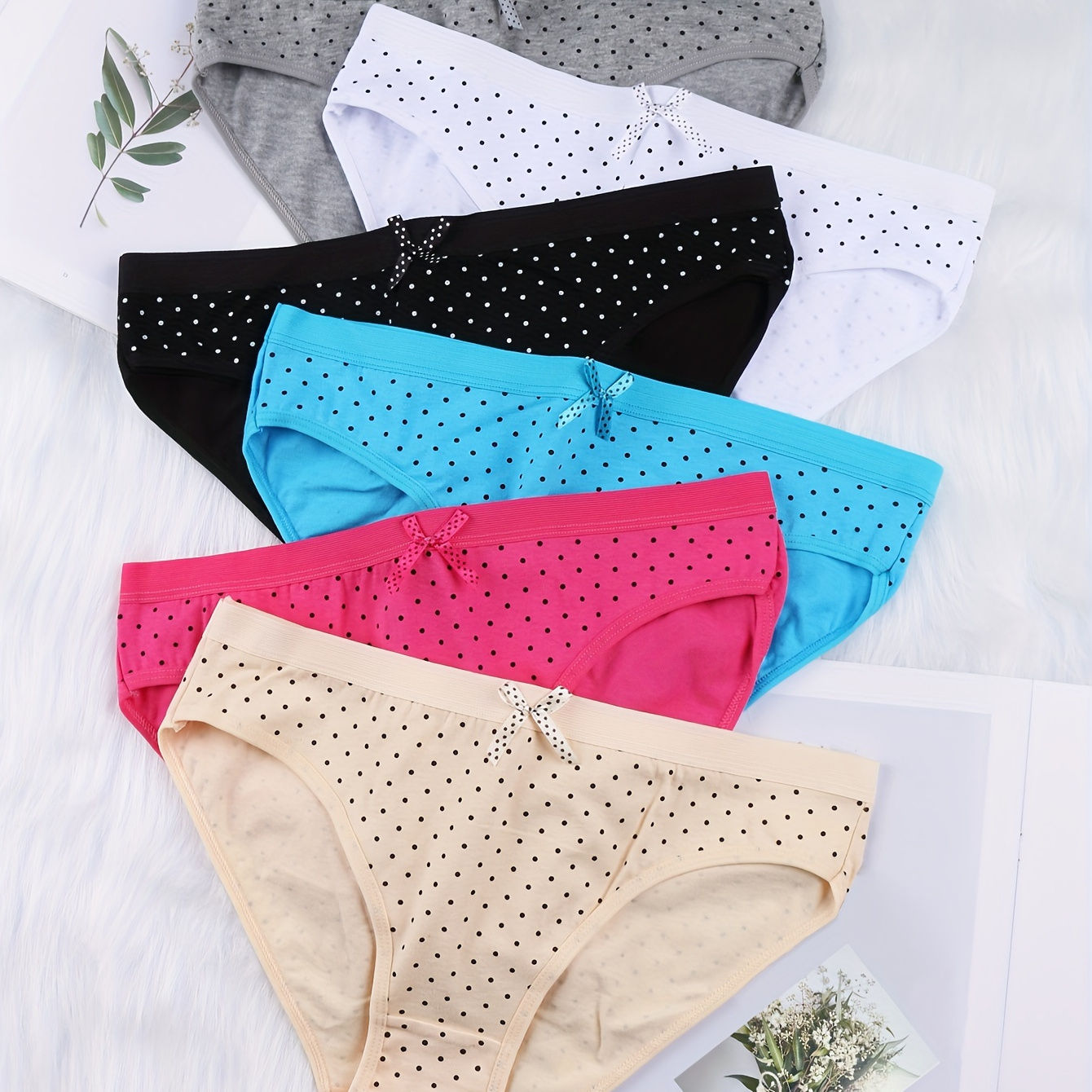 

[6 Pack] Colorful Cotton Panties, Assorted Colors Soft & Stretchy Bikini Briefs, Women's Lingerie & Underwear