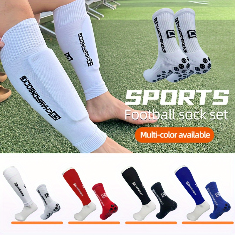 

1 Set Of Men's Non-slip Sports Socks And Sleeves, Cs Letter Breathable Sweat-wicking High Support, Long Compression Leg Calf Sleeves, Mid-calf Anti Skip Football Socks