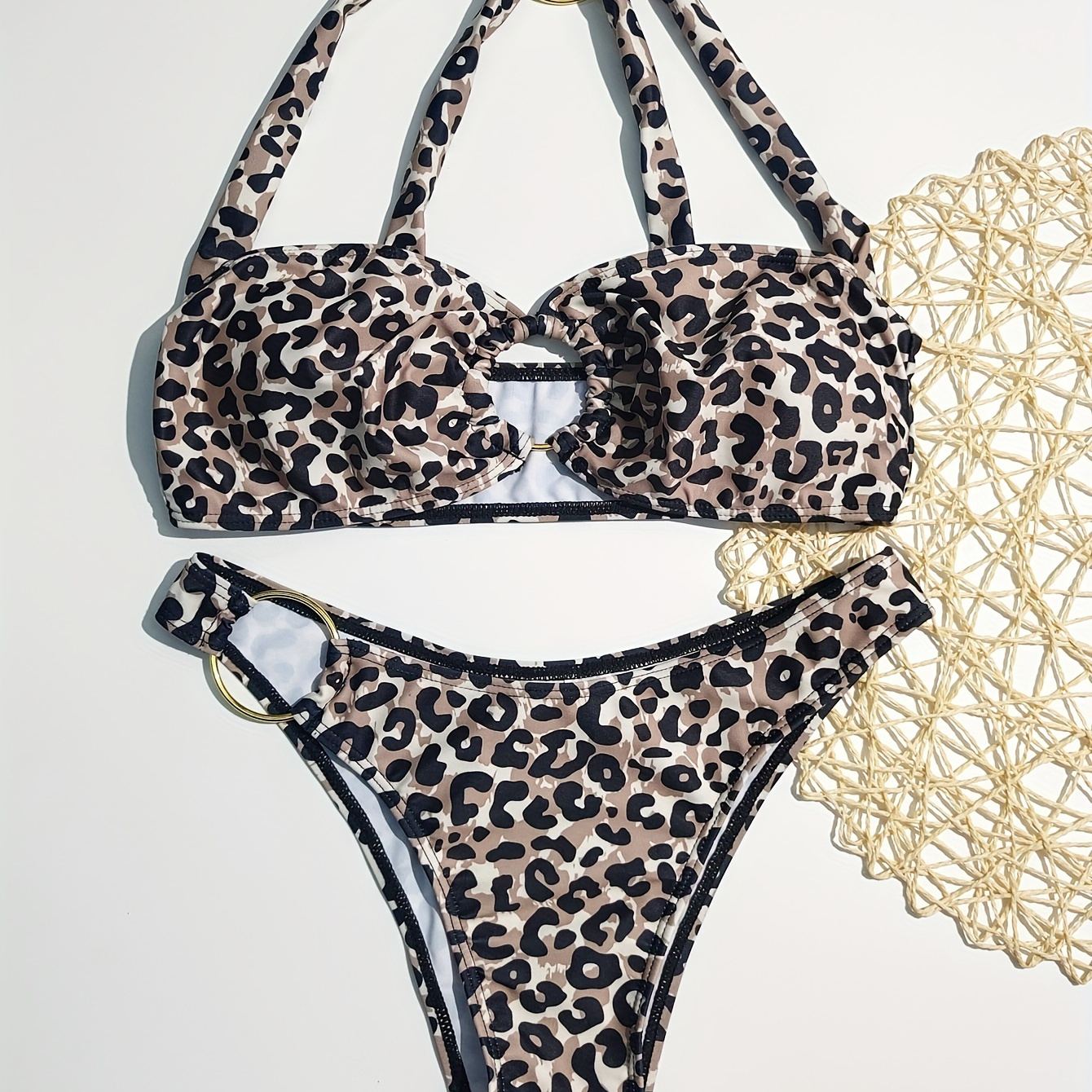 

Leopard Print Ring Link Hot 2 Piece Set Bikini, High Cut Stretchy Swimsuits, Women's Swimwear & Clothing