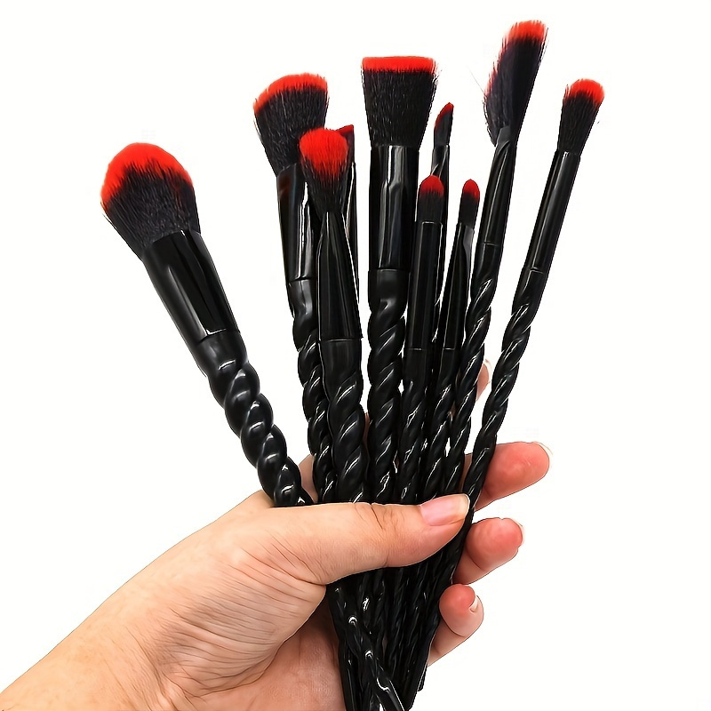 

10 Pcs Red And Black Makeup Brushes Set! Unicorn Makeup Brushes With Soft Synthetic Hairs! Cosmetic Brushes For Eyeshadow Eyeliner Blush Powder Brush Tool!