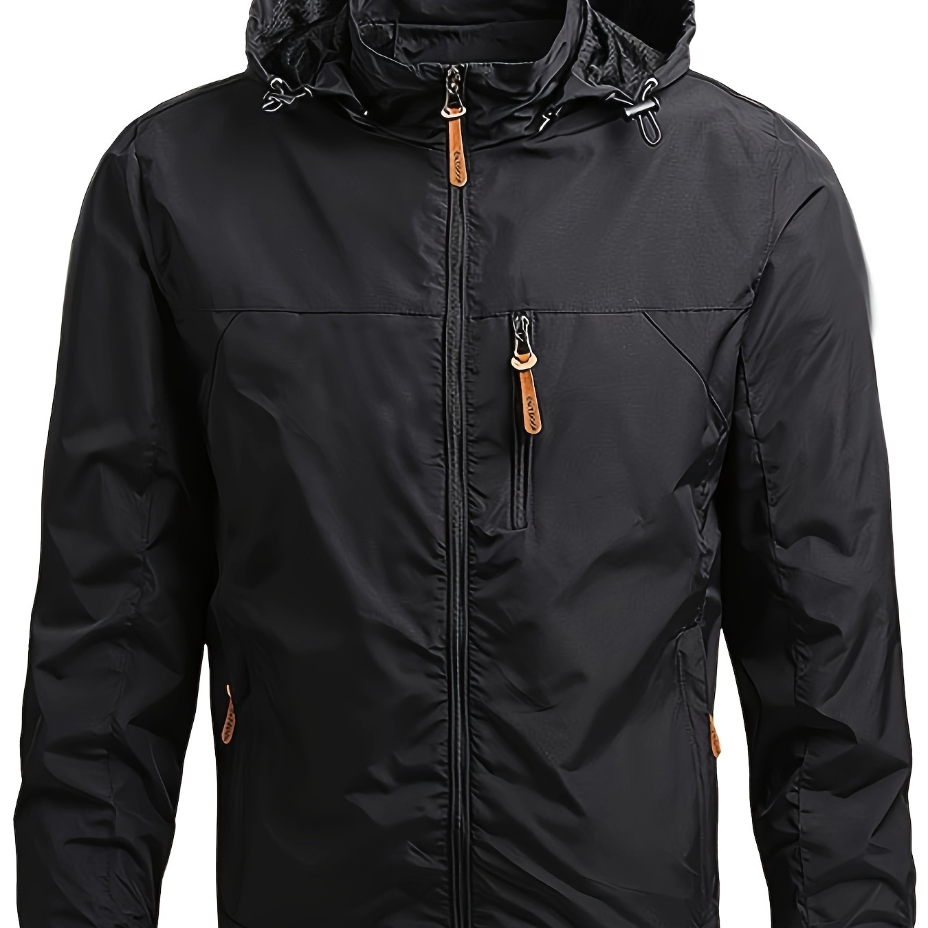 

Classic Style Men's Spring And Autumn Hooded Zip Up Long Sleeve Windbreaker Jacket In Solid Color, Waterproof And Versatile For Mountaineering And Outdoors Activities