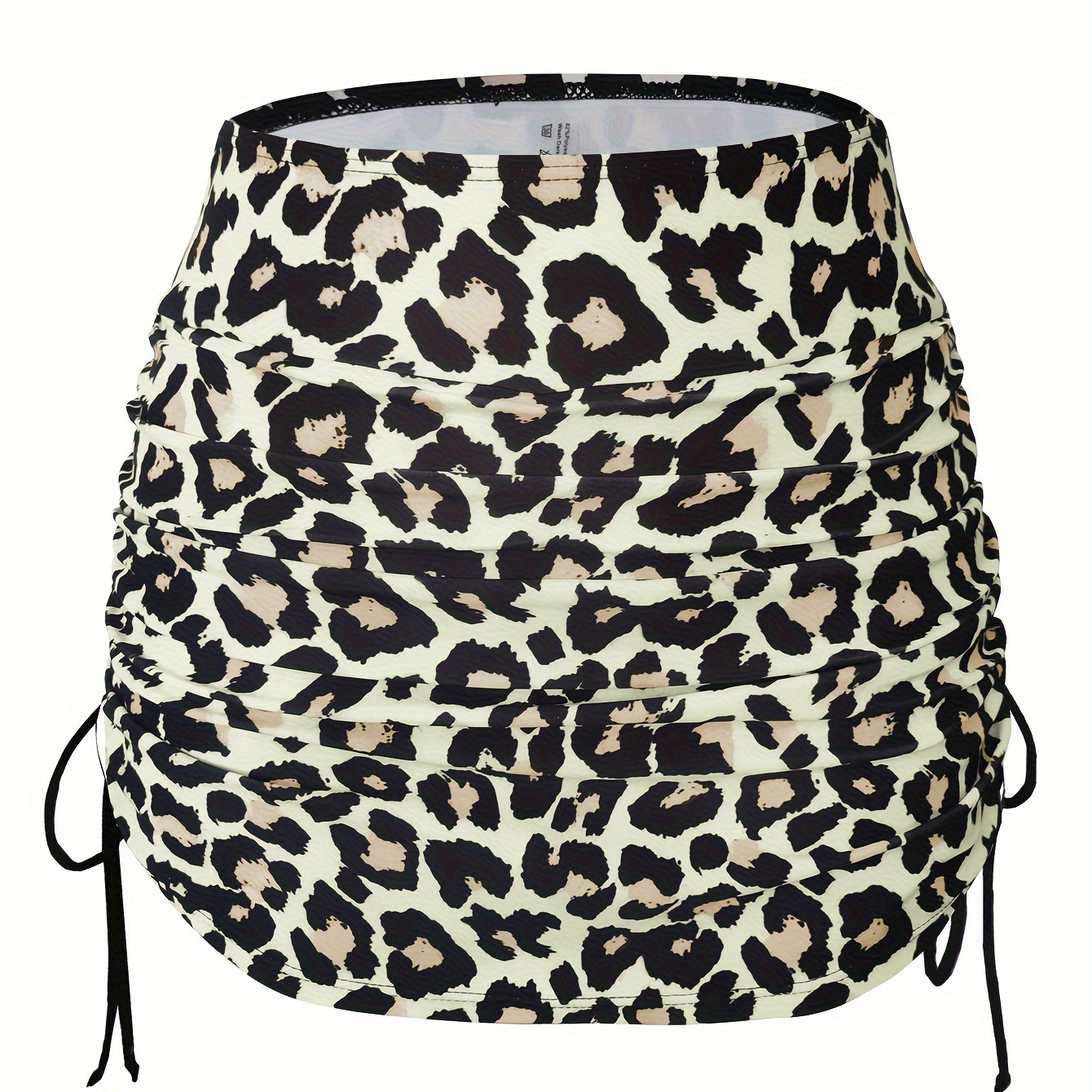 

Women's Leopard Print Drawstring High-waisted Swim Skorts Bottoms, Adjustable Ruched Swimwear Bottom