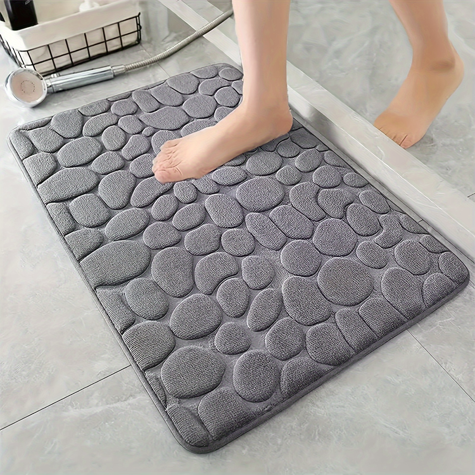 

1pc Soft And Comfortable Memory Foam Bath Rug With Cobblestone Embossment - Rapid Water Absorbent And Washable - - Perfect For Shower Room And Bathroom Accessories, Fall Decor, Bathroom Decorations