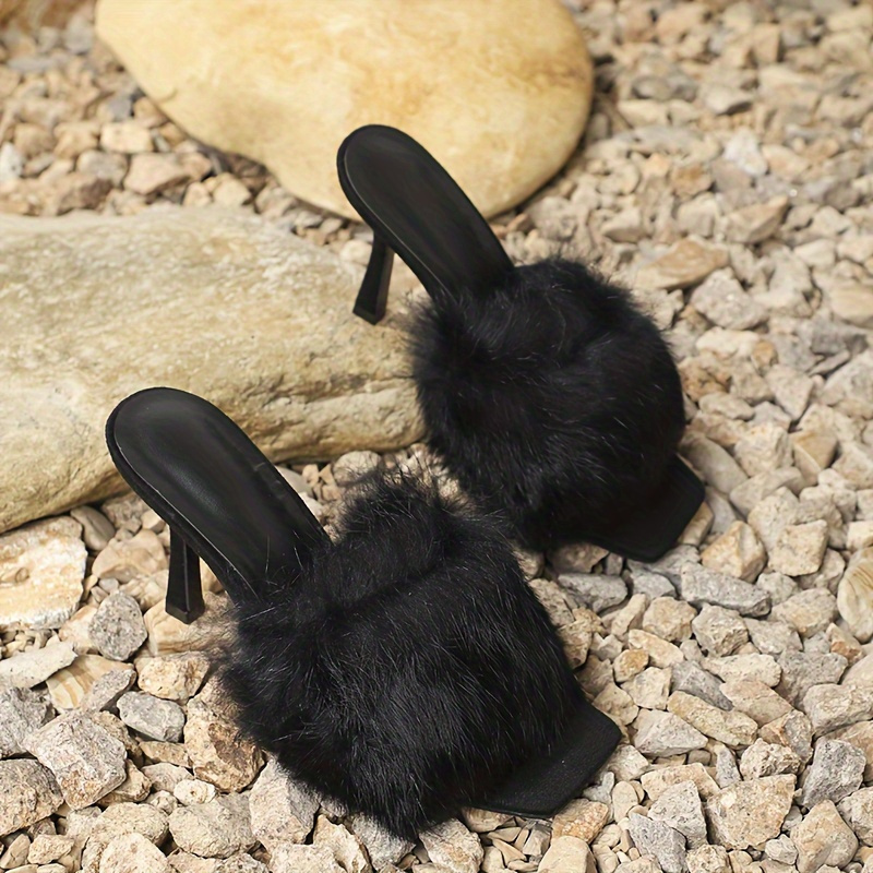 Faux fur discount heels black