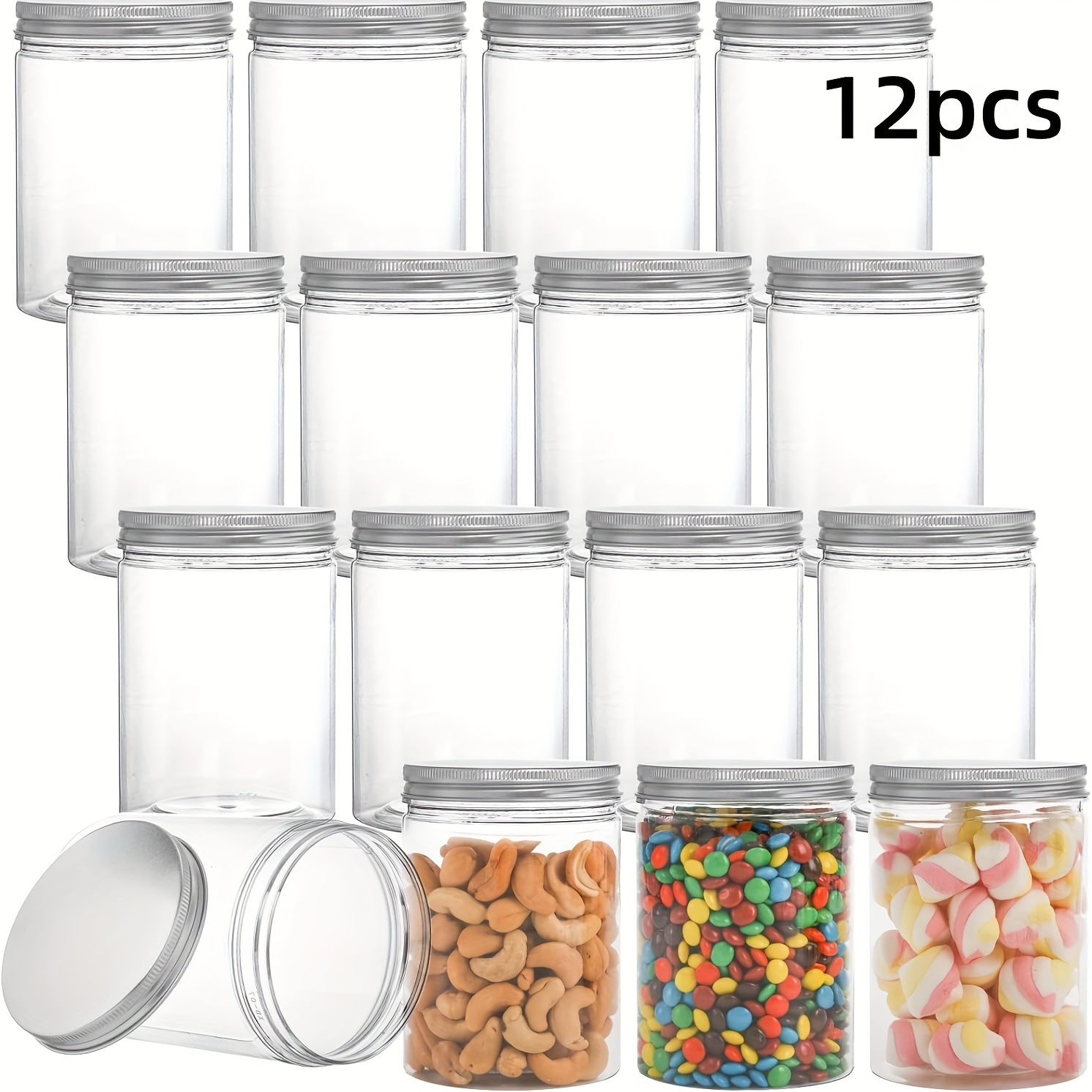 

12 3.35/2.56in Packing Clear Tanks, Containers With Silvery Ribbed , Straight Barrel Storage Tanks For Kitchen And Home Storage