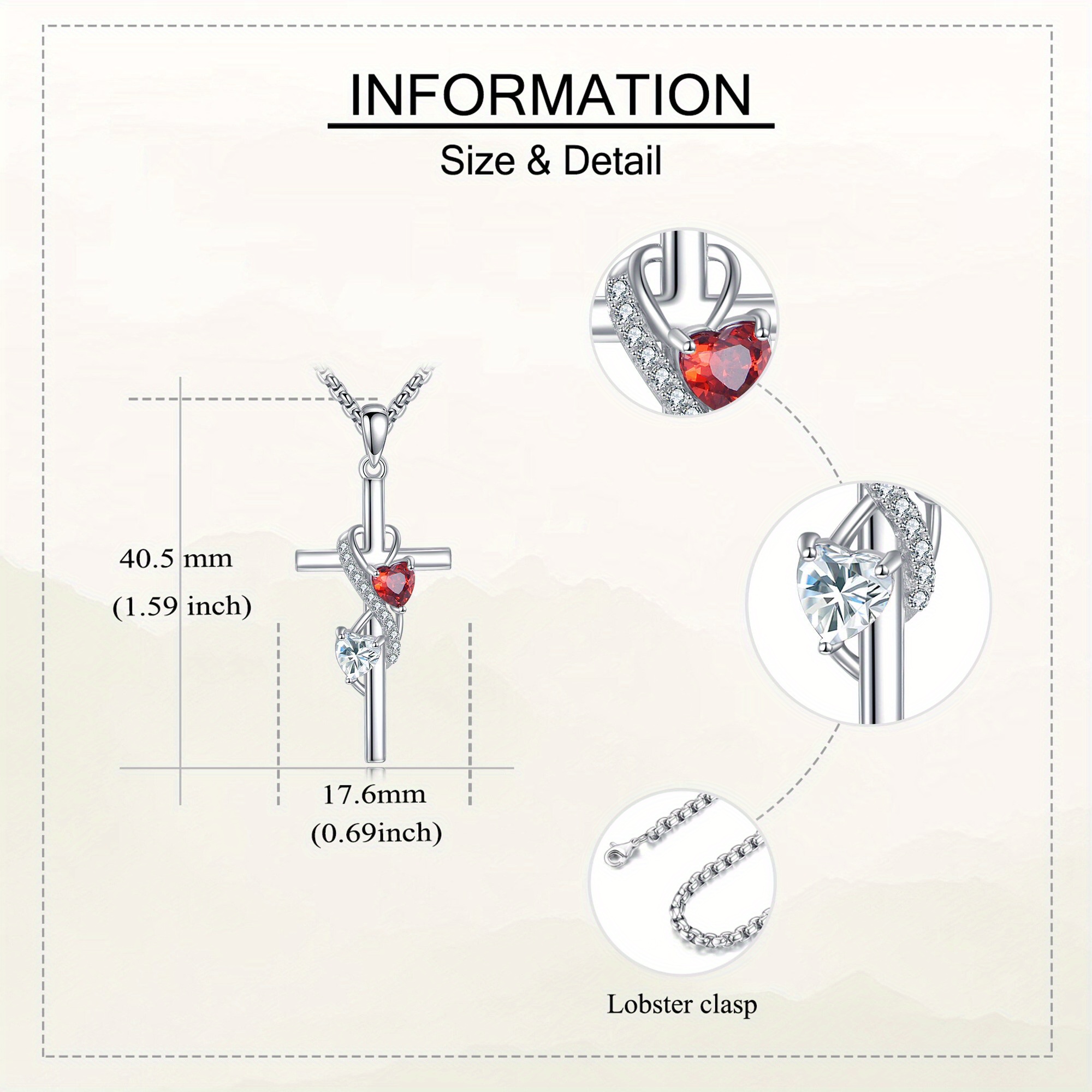 YAFEINI Elegant Heart-Shaped Cross Pendant Necklace