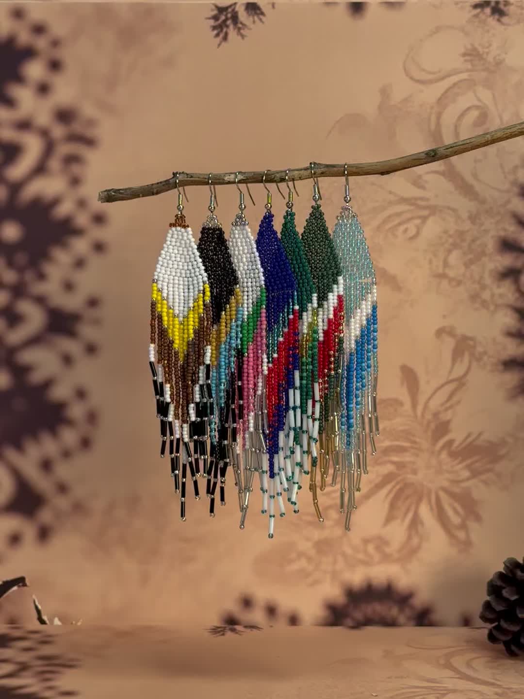 Women's Handmade Beaded Tassel Earrings in American Style