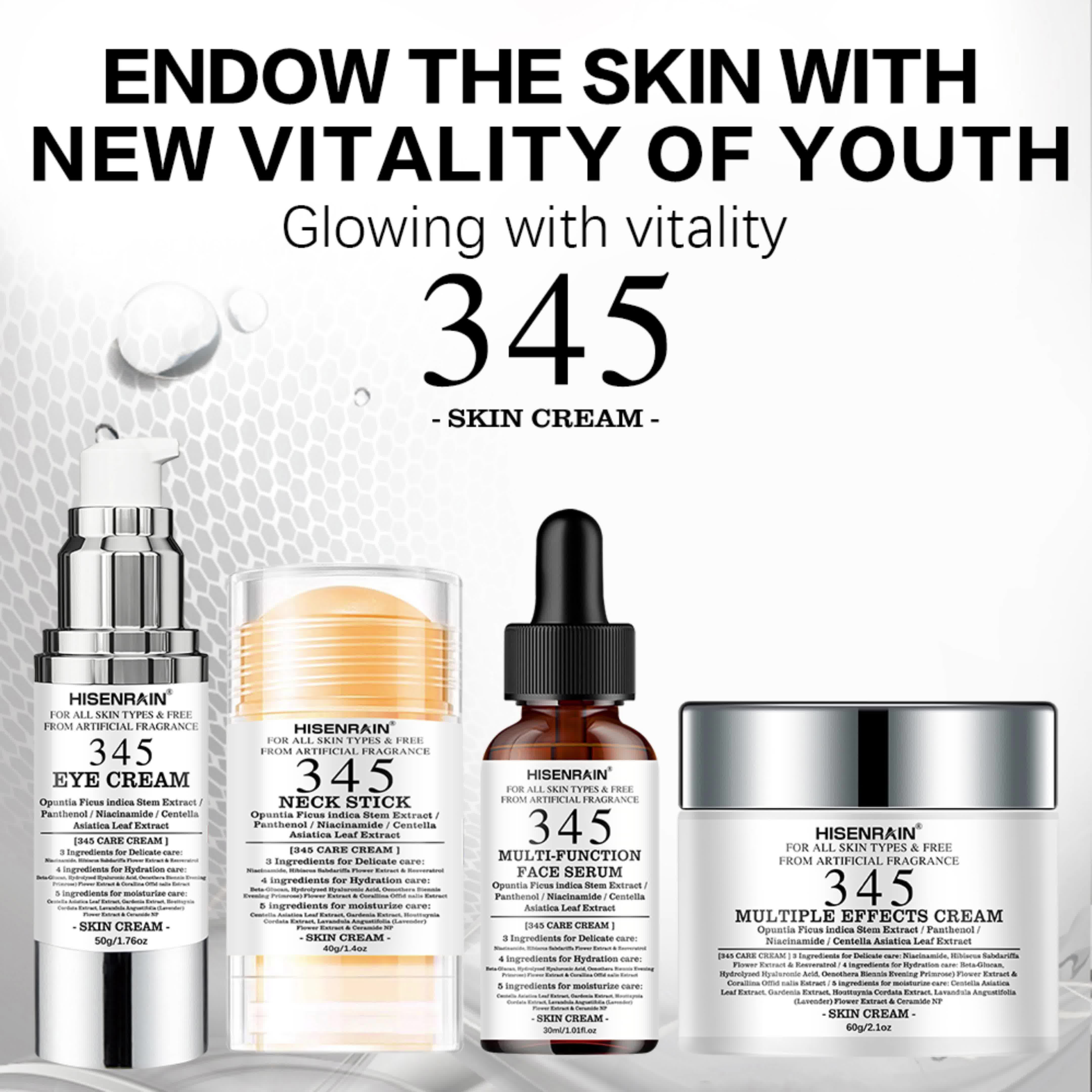 HISENRAIN 4pcs 345 Skincare Set: Contains Multiple Skincare Plant Extracts Including Ceramide NP+Retinol+Panthenol+Hyaluronic Acid. Lifts & Firms, Evens Light Beige, Controls Oil & Moisturizes, Gentle & Non-irritating. - Image 11