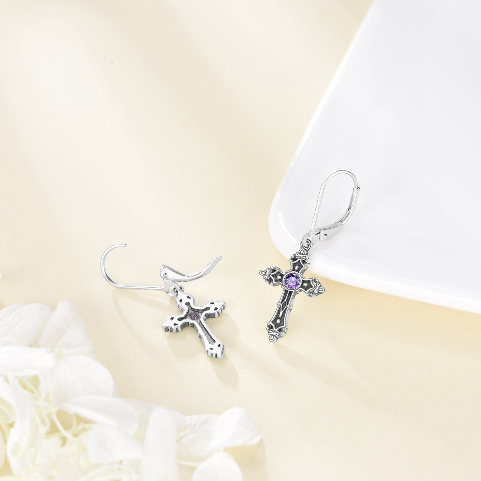 Women's 925 Sterling Silver Vintage Cross Drop Earrings