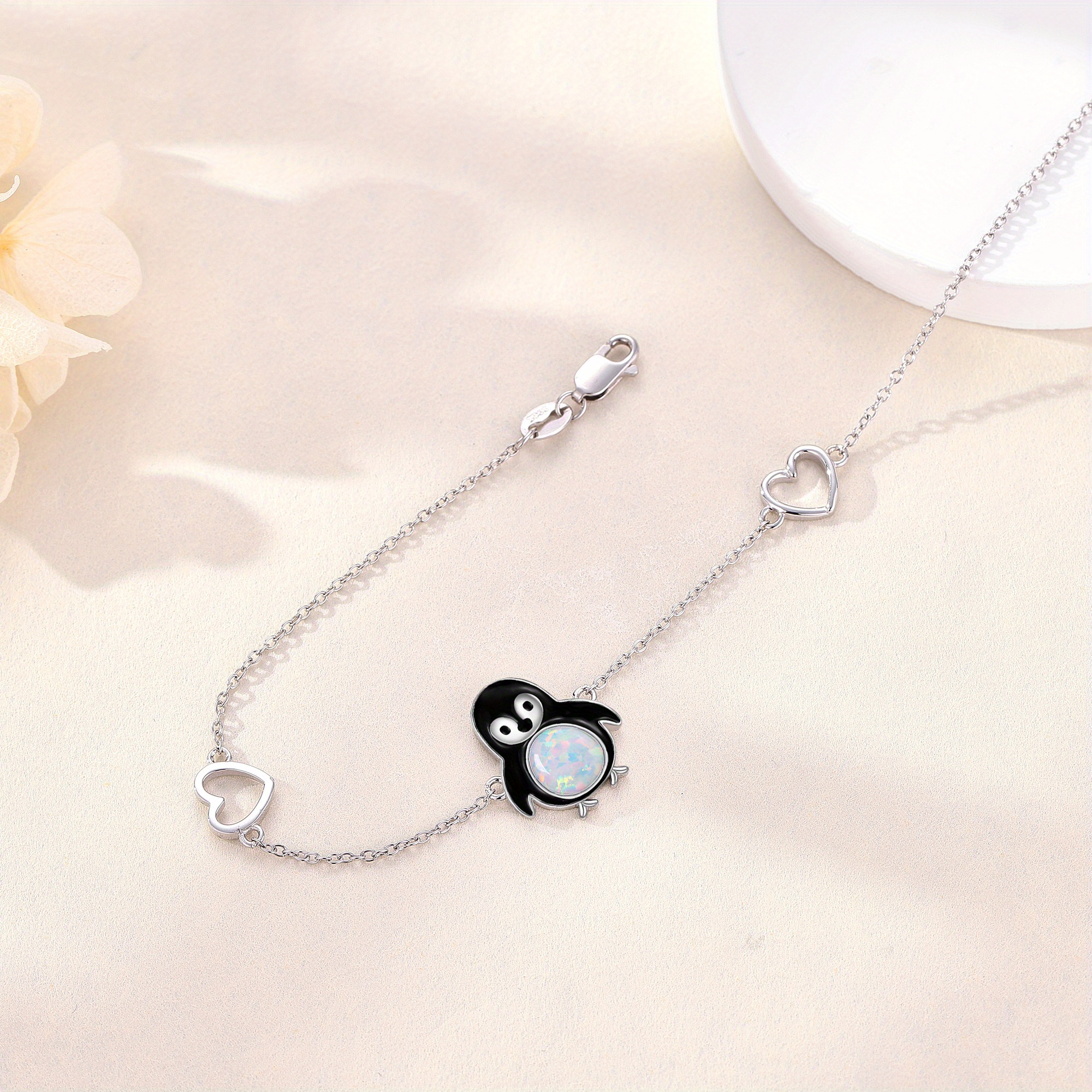 Women's Penguin Bracelet in 925 Sterling Silver with Opal