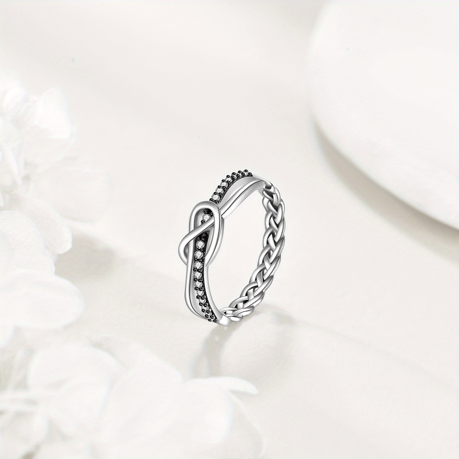 Love Knot Ring 925 Sterling Silver CZ Ring Women Size 7