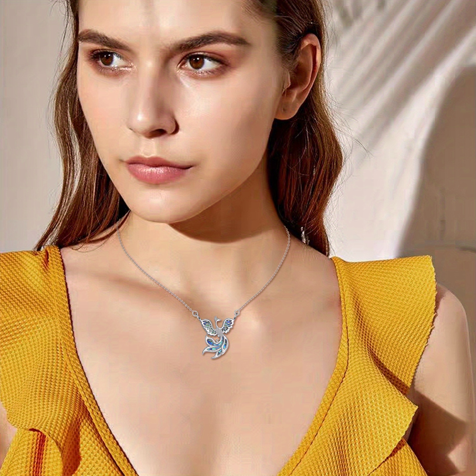 YFN Phoenix Necklace Silver Phoenix Pendant Abalone Shell Phoenix Jewelry