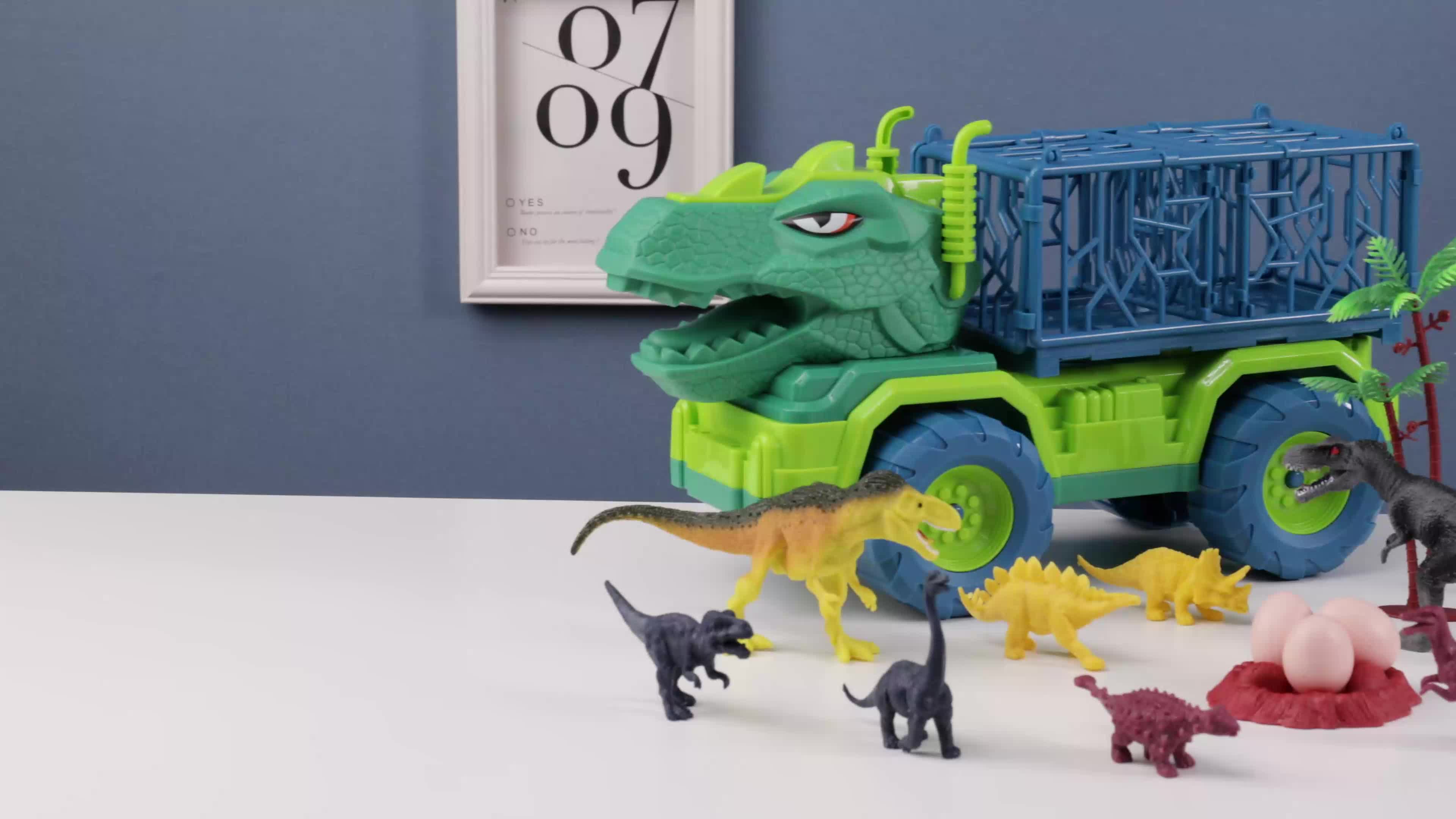 ALEENFOON Camion de Transporteur Dinosaure Jouet pour Enfant 3 4 5 6 Ans,  Jouet Triceratops 6 Pcs Figurines de Dinosaures Ani