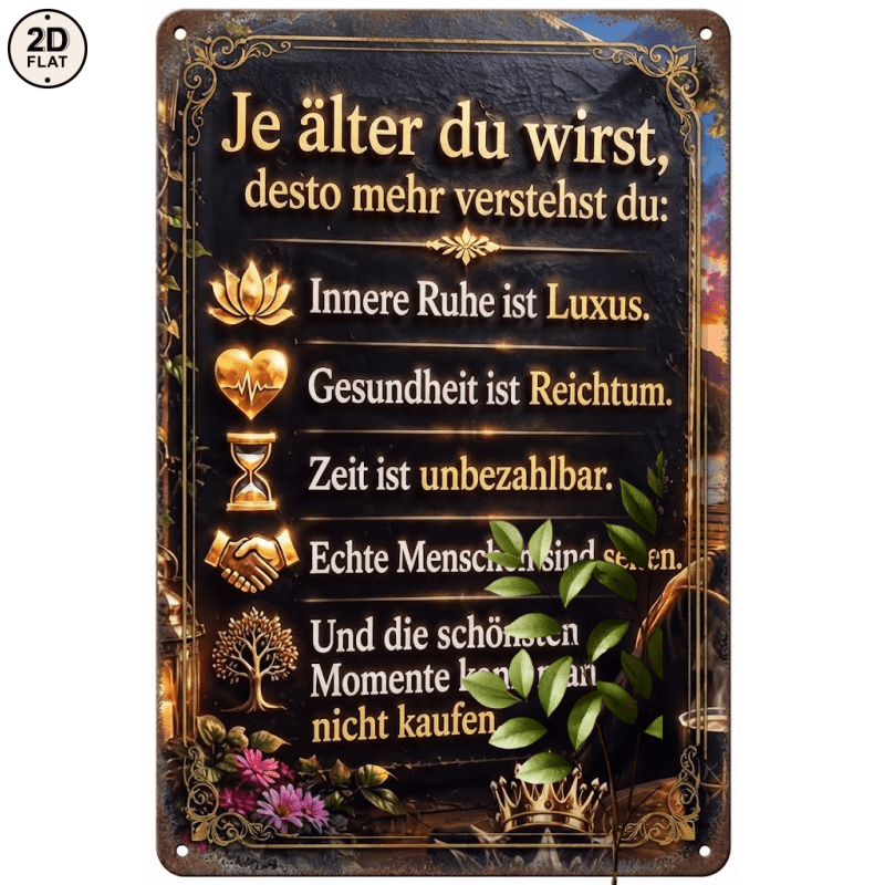 TEMU 2D Flat - 【2D Flat】 2D Flat - [2D Flat] 1 Stück Metallschild. Luxuriöses goldenes Vintage "Je älter man wird, mehr deutsche Lebensweisheit"