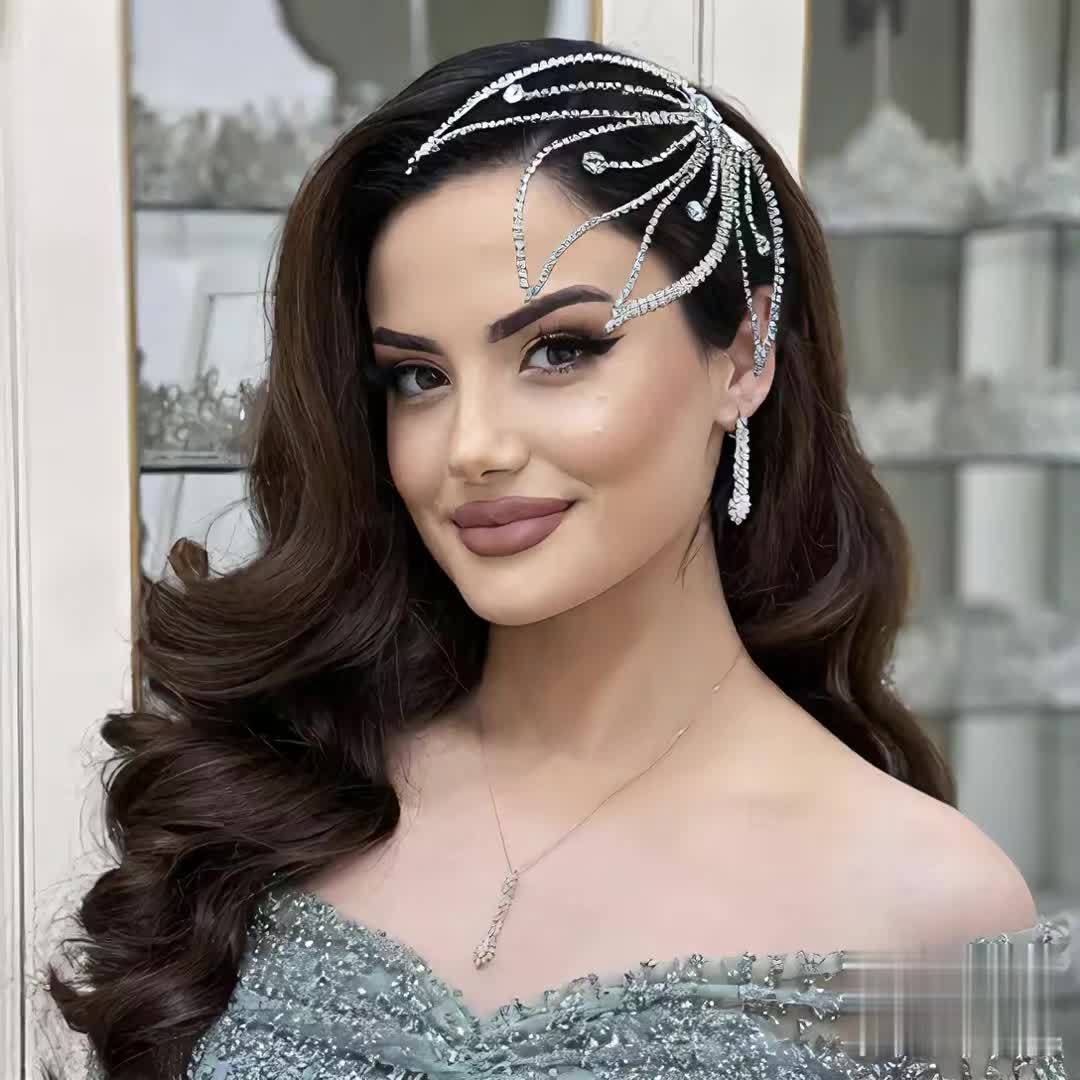 Women's Rhinestone Chain & Leaf Bridal Hairpin, Wedding Accessory