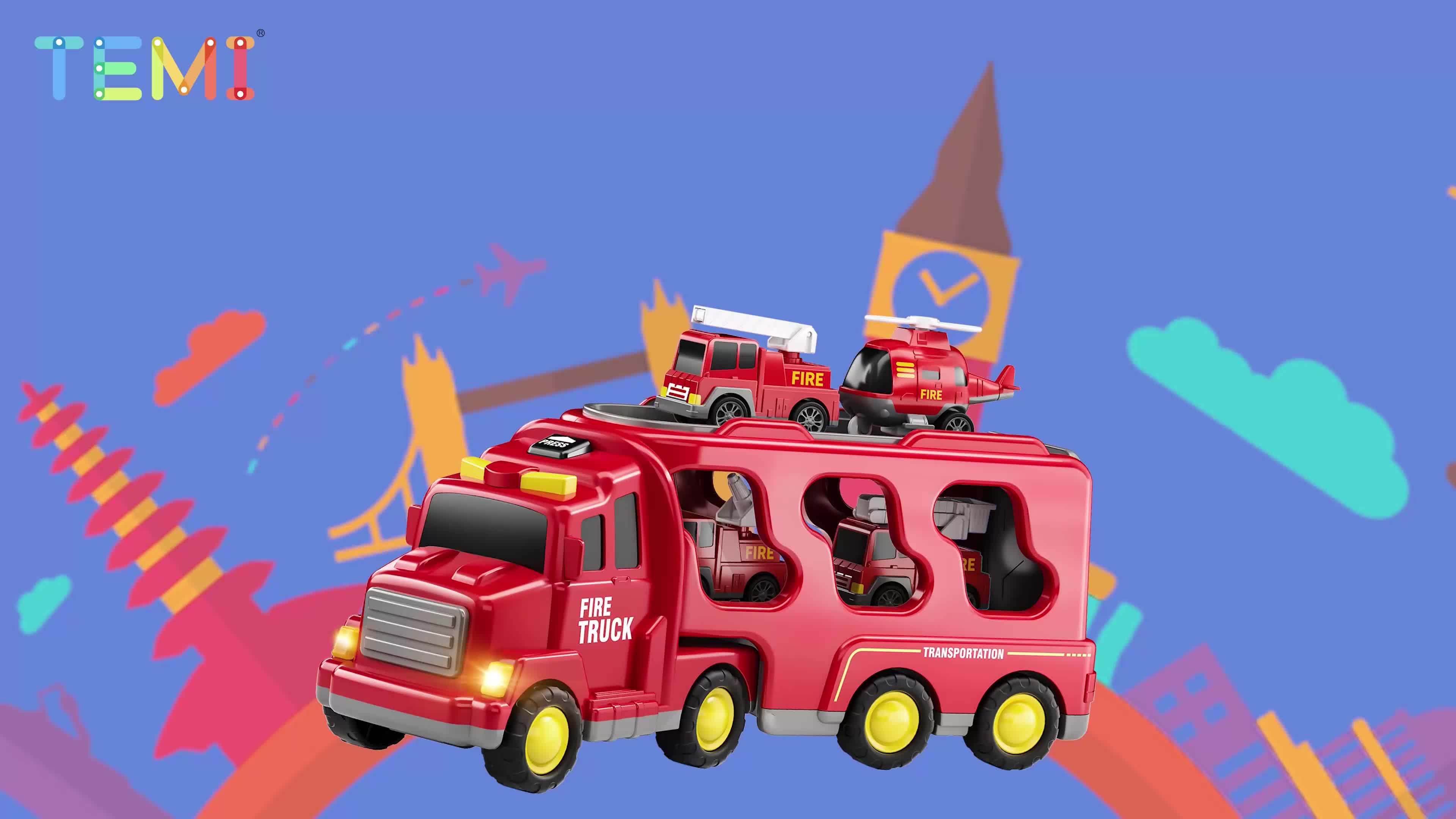 Sinjuru Camion Pompier Jouet pour Enfant - 5 en 1 Camion Jouet - Ed
