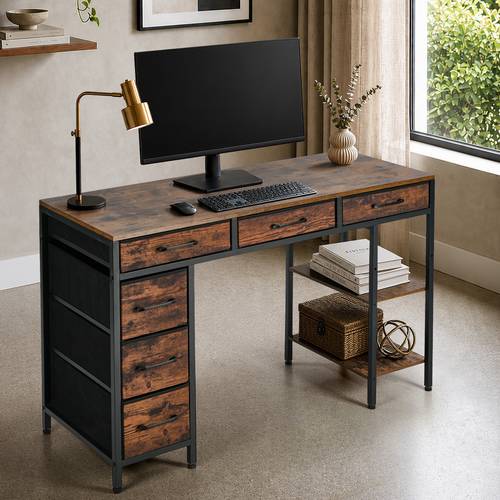 computer desk with 6 fabric drawers storage shelves gaming table 120cm