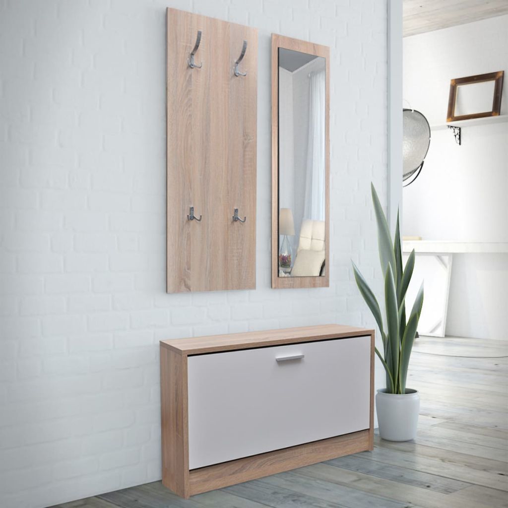 

Coat Rack Hallway 3-in-1 Shoe Cabinet Shoe Mirror