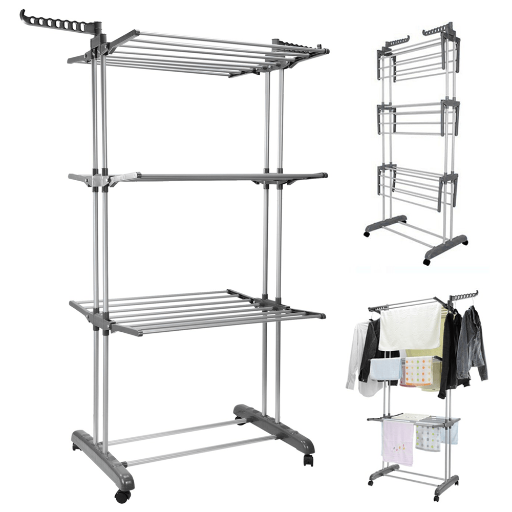 3 tier foldable clothes airer folding hanger drying rack multi functional stand drying racks