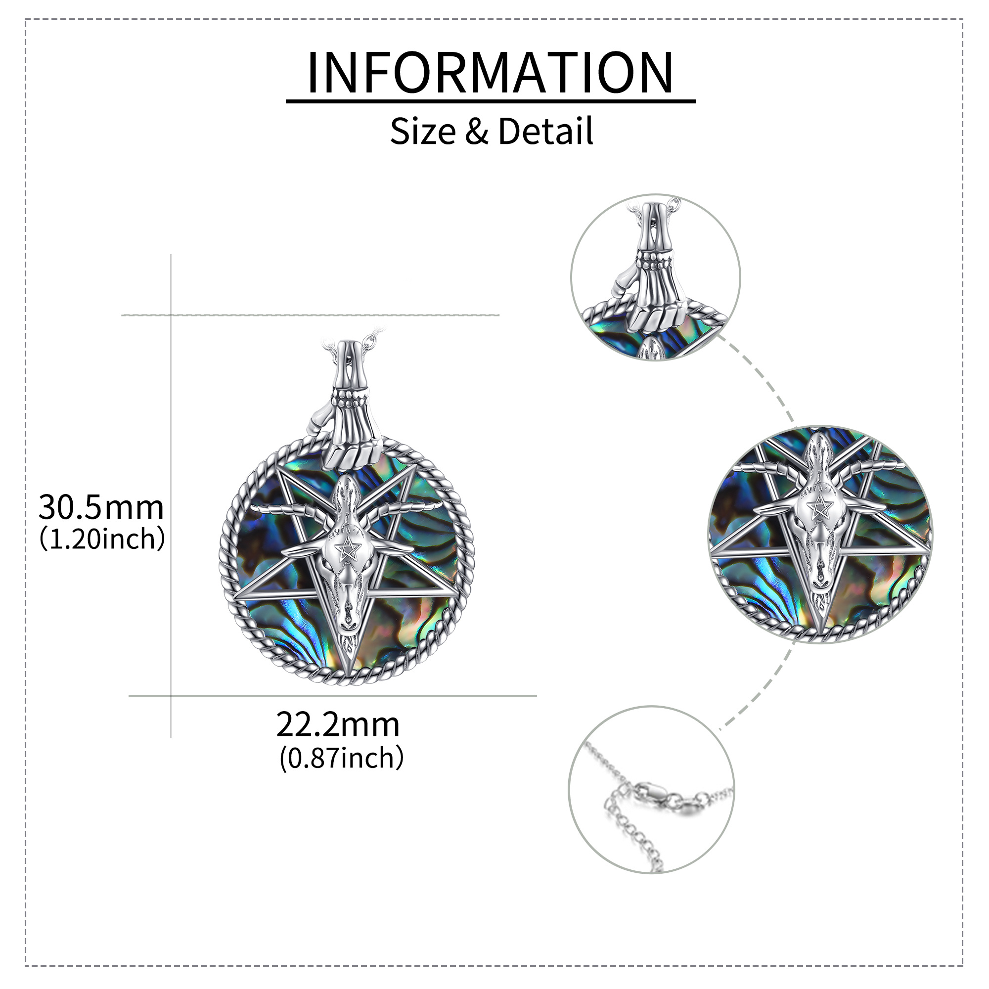 925 Sterling Silver Satanic Necklace with Abalone Shell
