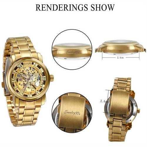 mens golden business casual skeleton transparent case back vacuum plating automatic mechanical watch without battery