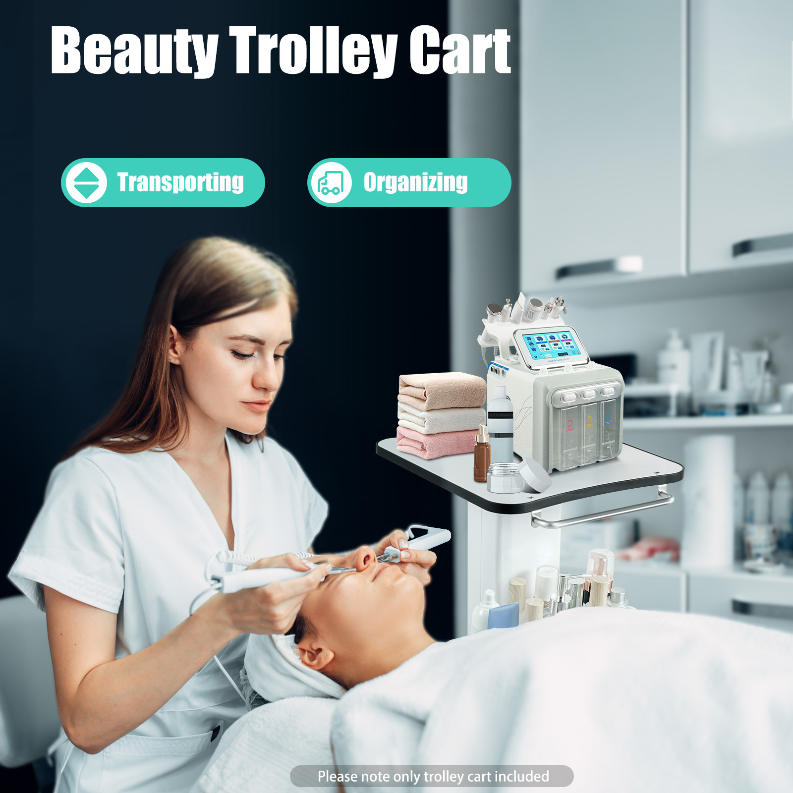 Image of Mobile Rolling Trolley With Handle, Designed For Salons To Store Beauty Tools And Supplies