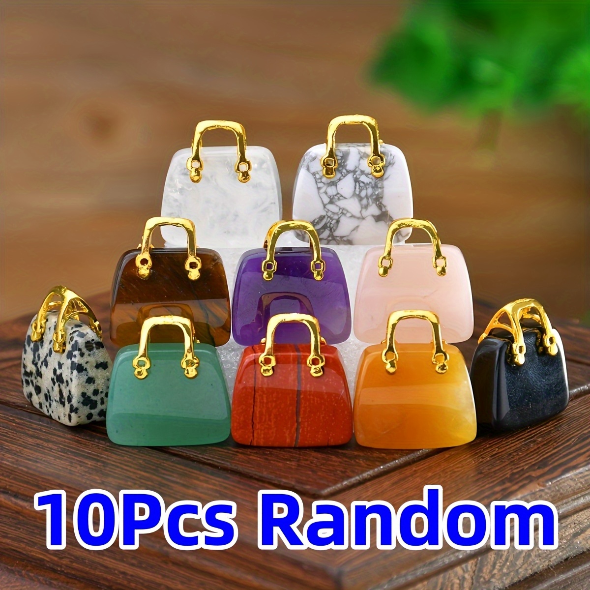 TEMU 10pcs Random Exquisite Multicolored Natural Stone Bag Pendant Set Suitable For Home Decoration And Diy Necklaces Earrings Ankle Straps Handmade