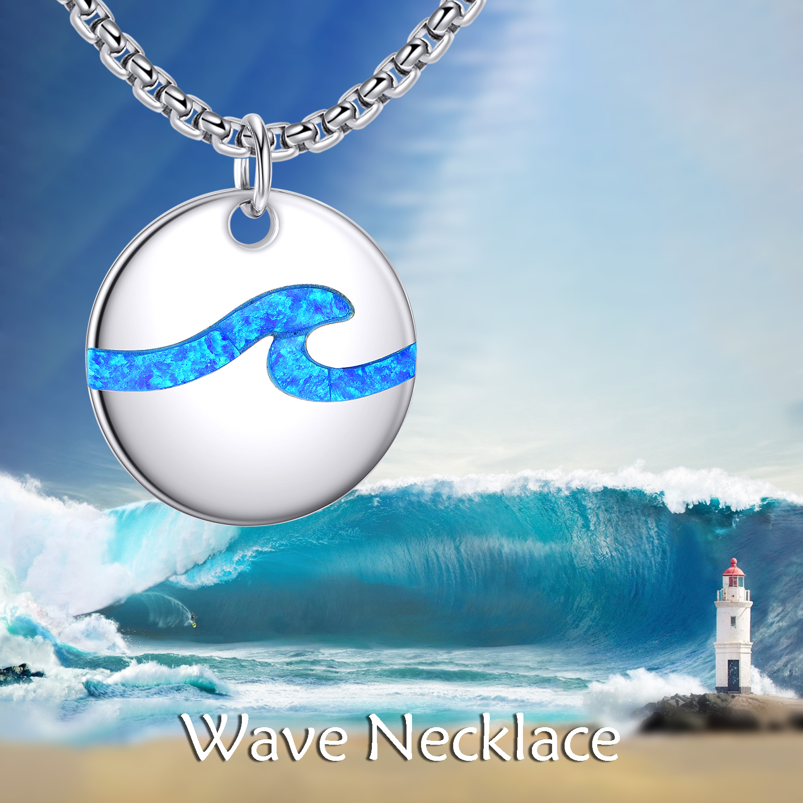 925 Sterling Silver Synthetic Opal Wave Necklace
