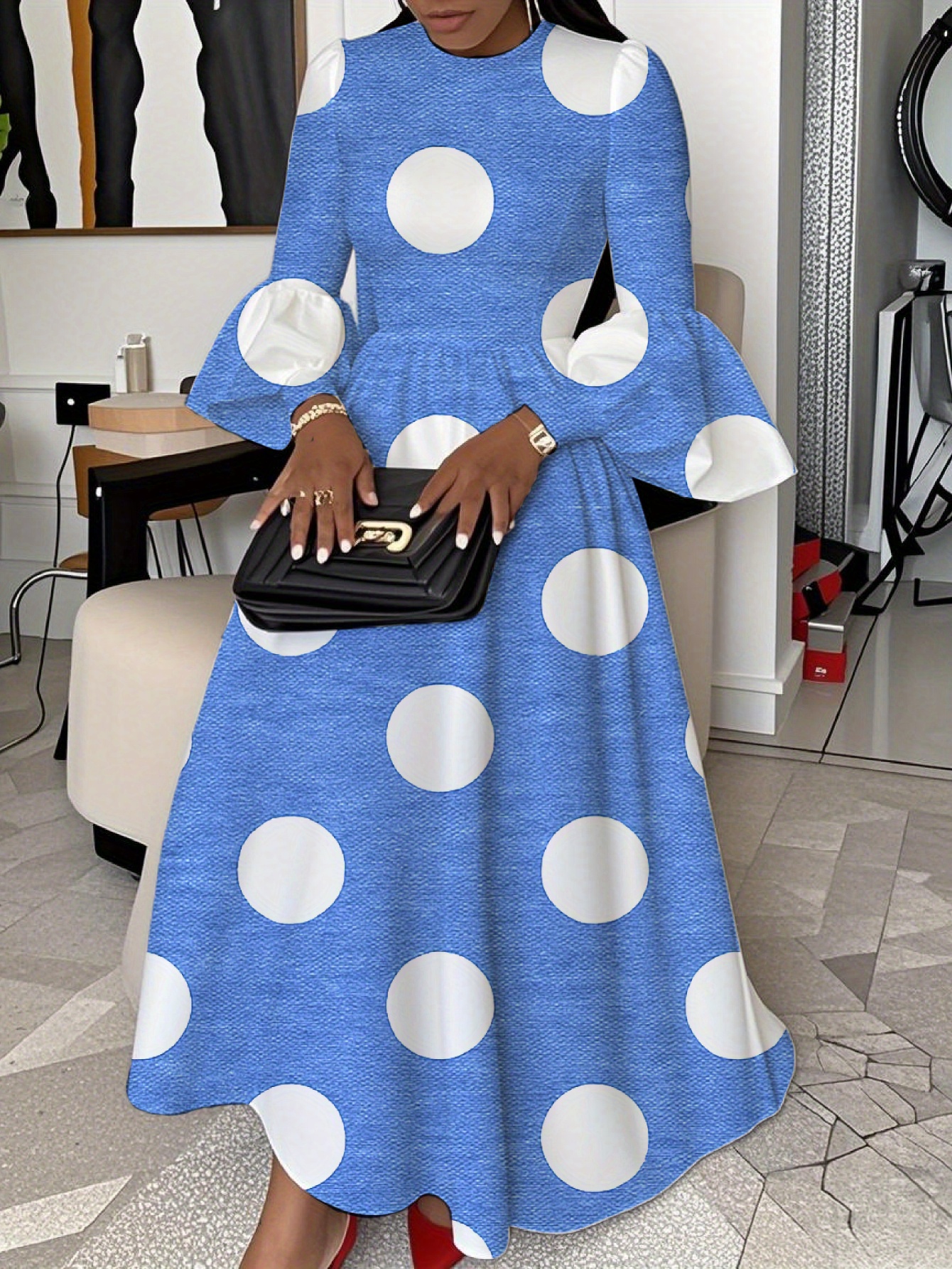 chinese dress ladies Lisander Long Sleeve Dress | Polka Dot Nero Black
