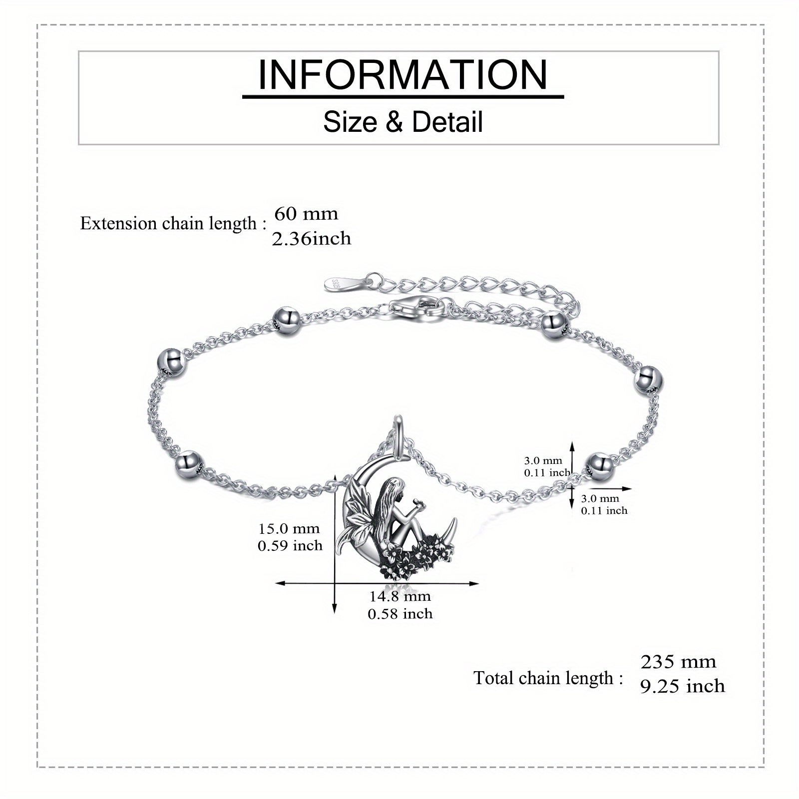 Sterling Silver Fairy Moon Bracelet for Women