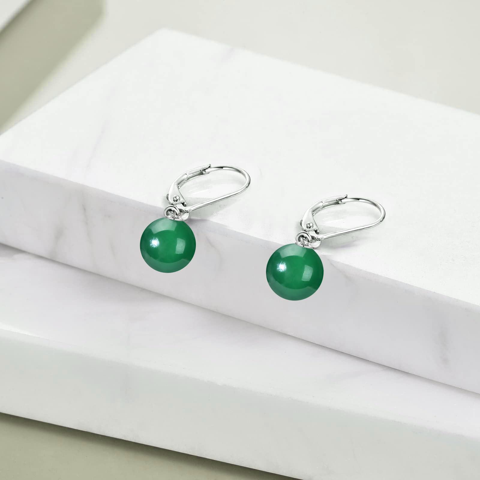 925 sterling   agate leverback earrings dangle drop jewelry gifts for women green agate Product details 3