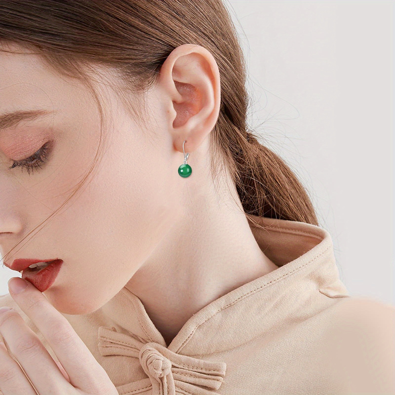 925 sterling   agate leverback earrings dangle drop jewelry gifts for women green agate Product details 0