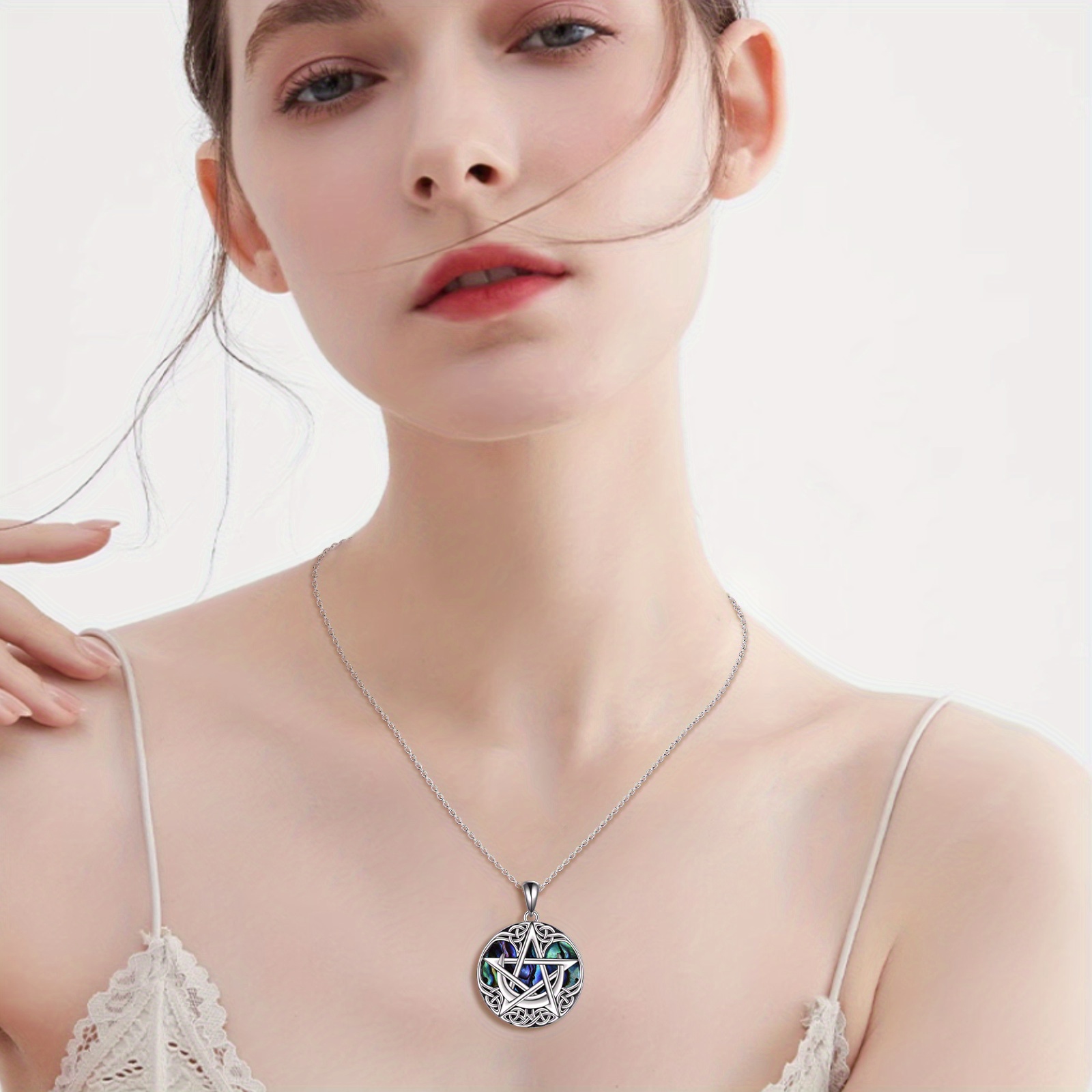 Wiccan Pagan Pentagram Necklace with Moonstone Pendant Gift