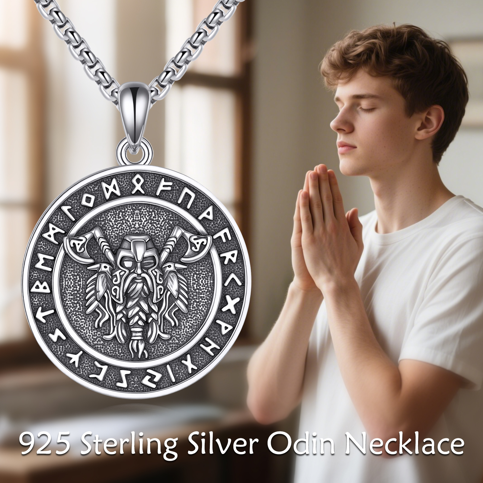 925 Sterling Silver Odin Necklace, Unisex Gift