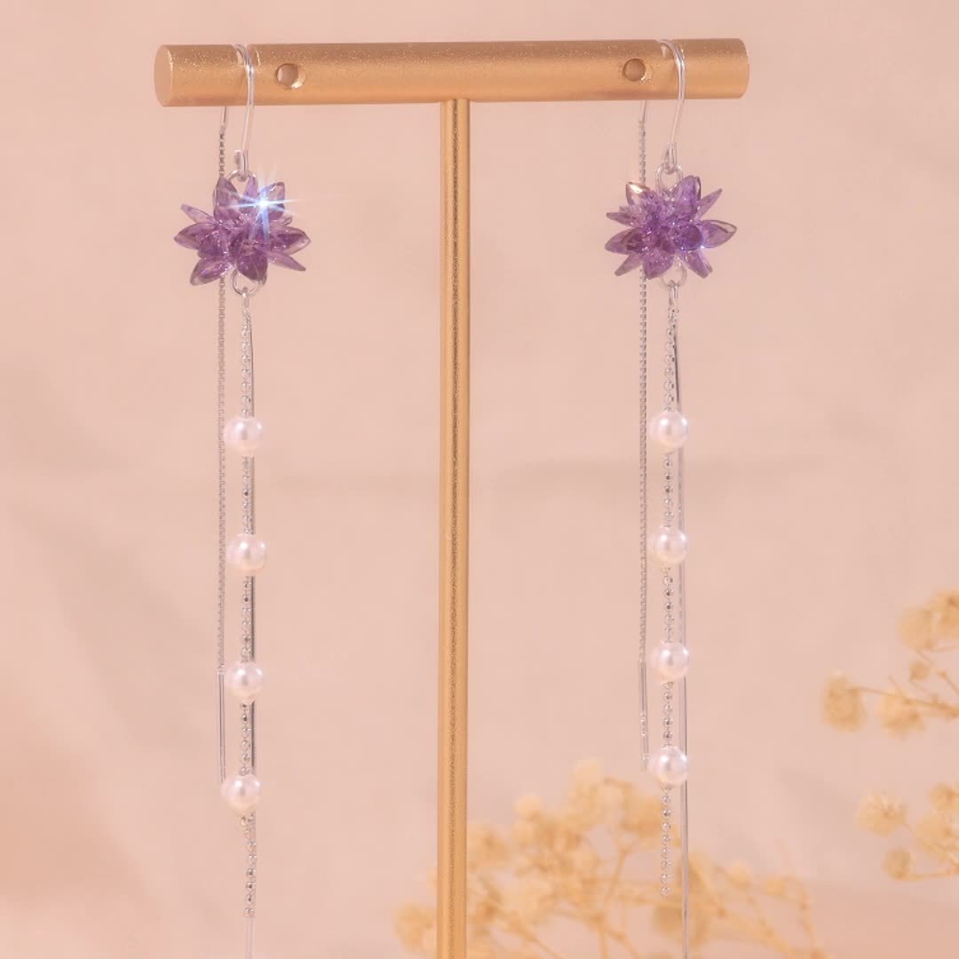 925 Silver Long Ice Flower Freshwater Earrings