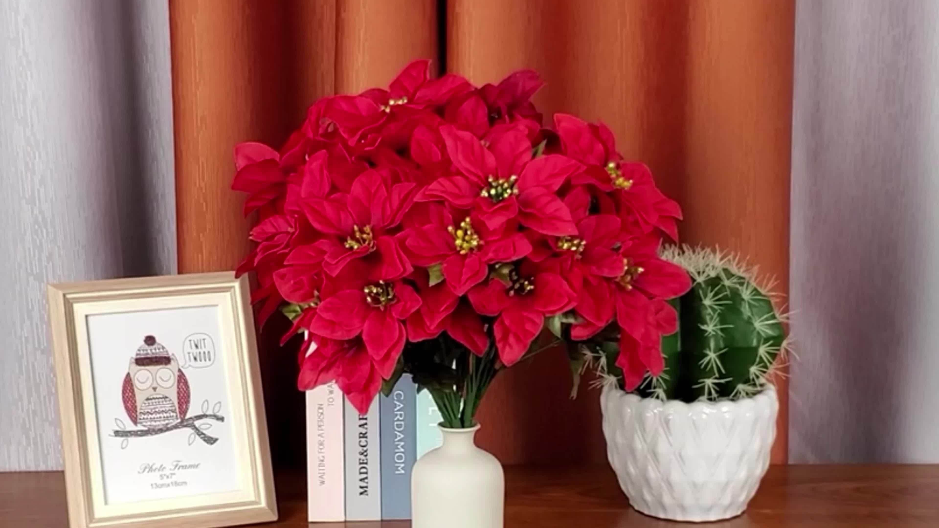 Poinsettias Artificial Christmas Flowers 7 Heads Silk - Temu