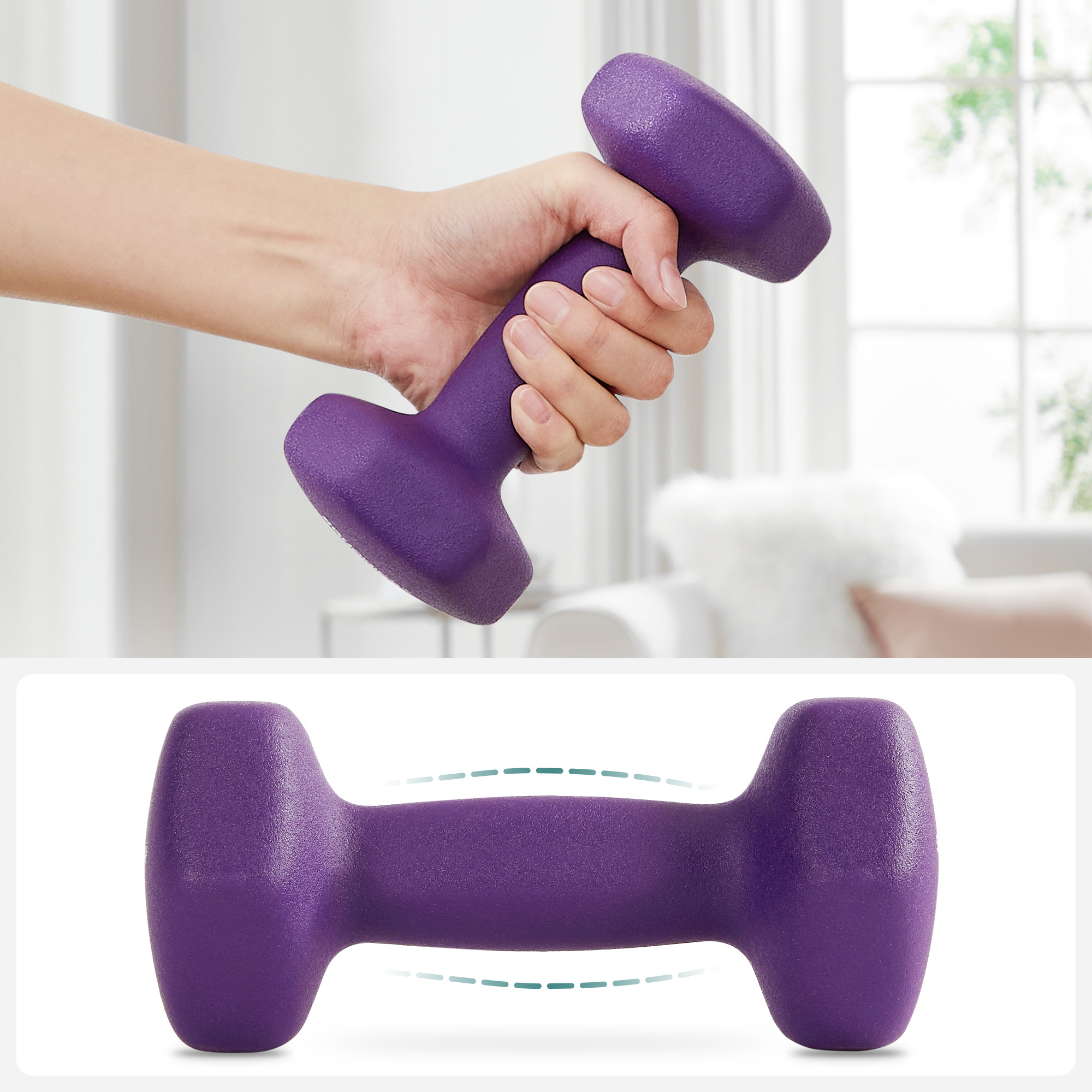E-shop Hexagon Hantelset mit Ständer - 2 x 1kg, 2 x 1.5kg, 2 x 2kg - Mattierte Neopren-Hanteln für Krafttraining zu Hause