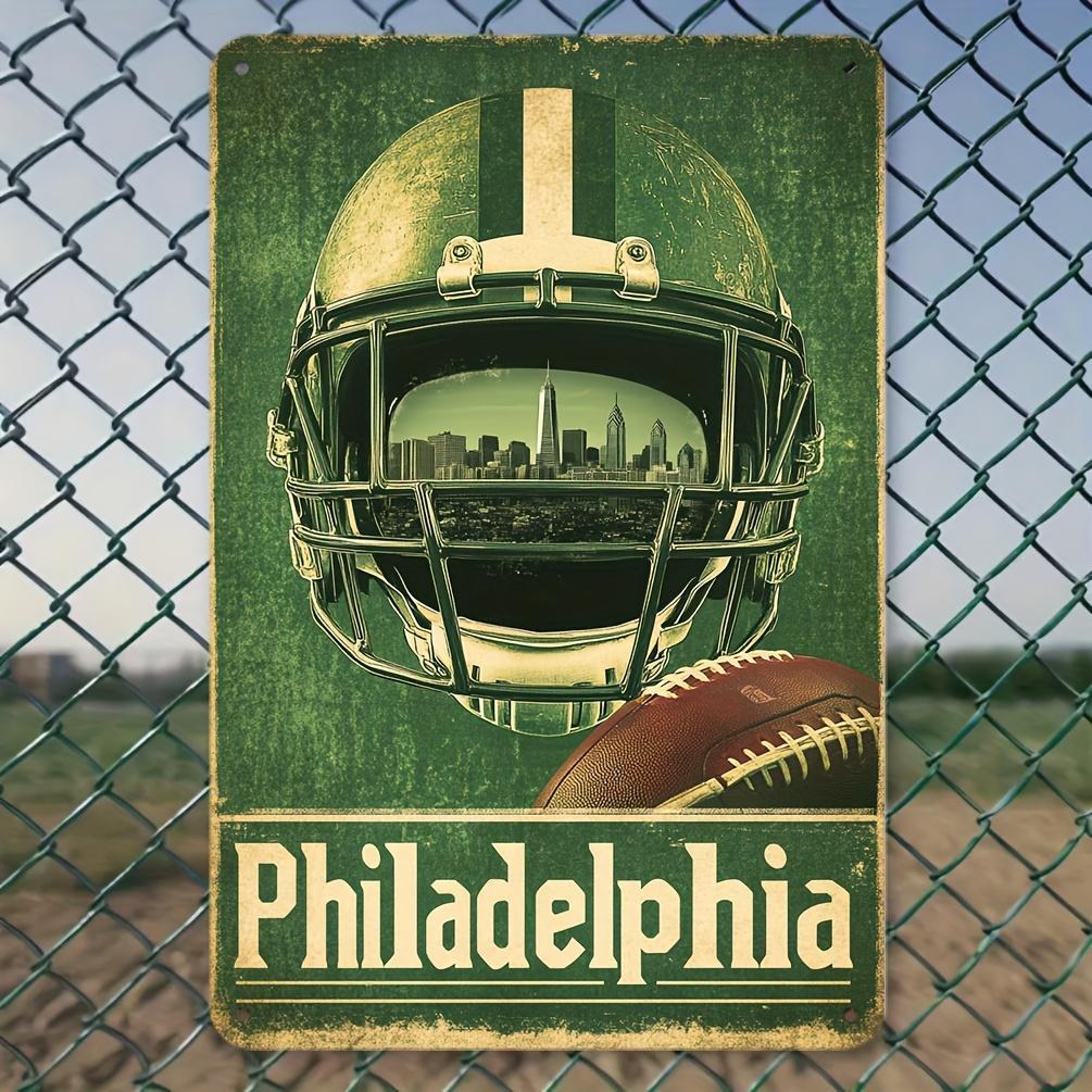 2d Flat, 1pc Philadelphia-themed Helmet & Football Retro Wall Art - Iron Metal Decor Painting For Home, Bar, Cafe, Garage - Vintage Cityscape Iconic For Fans & Gift, 2d Flat
