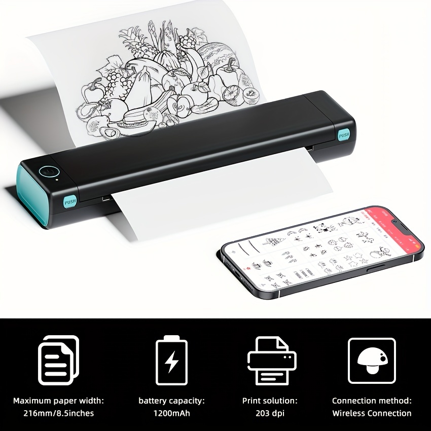 Impresora térmica portátil de tatuaje Bluetooth - Impresora compacta sin  tinta para teléfono y laptop, impresoras portátiles inalámbricas para  viajes