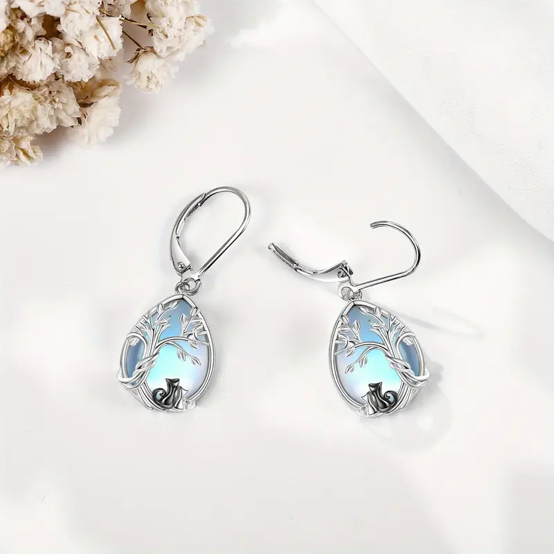 synthetic   mother daughter cat earrings for women 925 sterling   cat earrings dangle tree of life synthetic   jewelry Product details 0