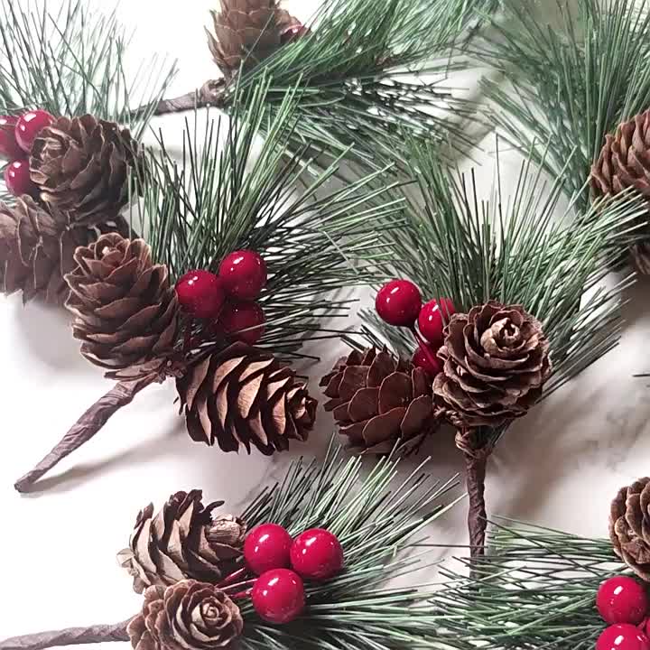 Party Favors christmas Ornaments Pine Cone Red Berry Picks - Temu