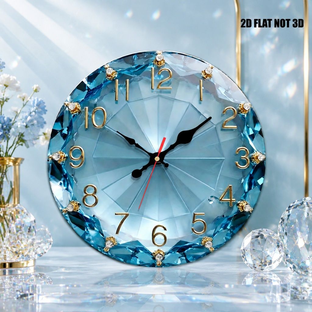 TEMU Aquamarine Diamond Gemstone Wall Clock Elegant 2d Printed Silent Non Ticking Clock For Living Room Bedroom Bathroom Spa Wall Decor Housewarming