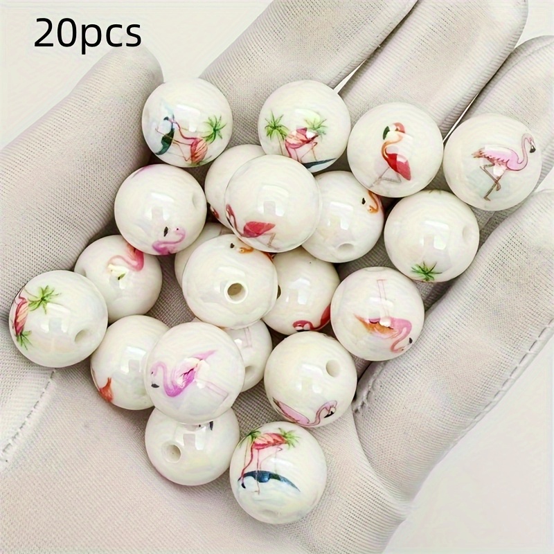 TEMU 20pcs 16mm -coated Tropical Flamingo & Palm Tree Acrylic Beads Suitable For Making, -resistant Shiny, Vibrant Flamingo Beads For Necklaces,