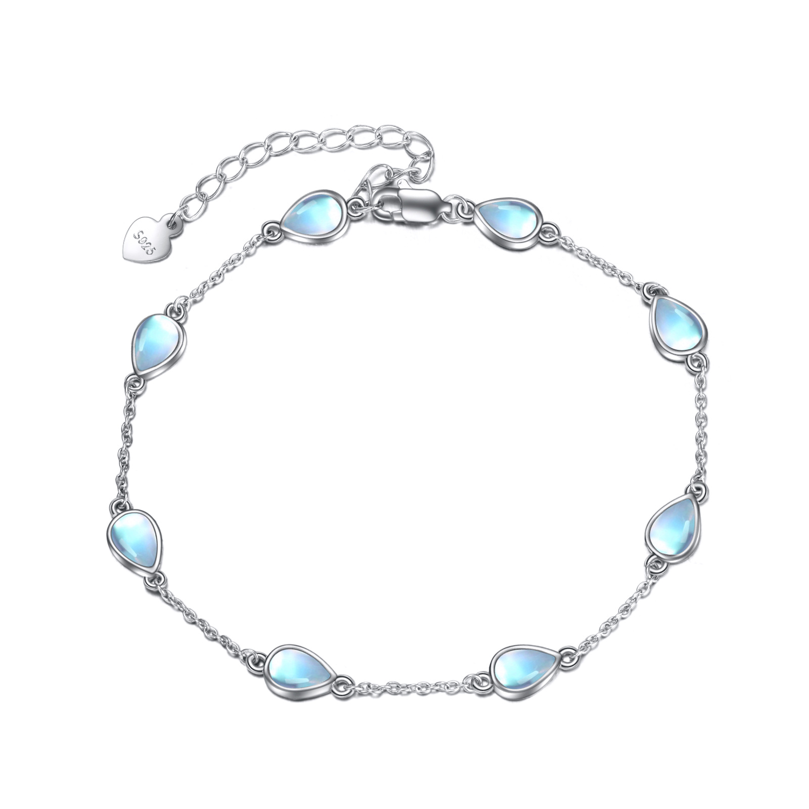 Image of 925 Sterling Silvery Teardrop Bracelet With Synthetic Gentle Romantic Moonlight Theme Jewelry For Elegant Dating Occasion & Valentines Day Gift