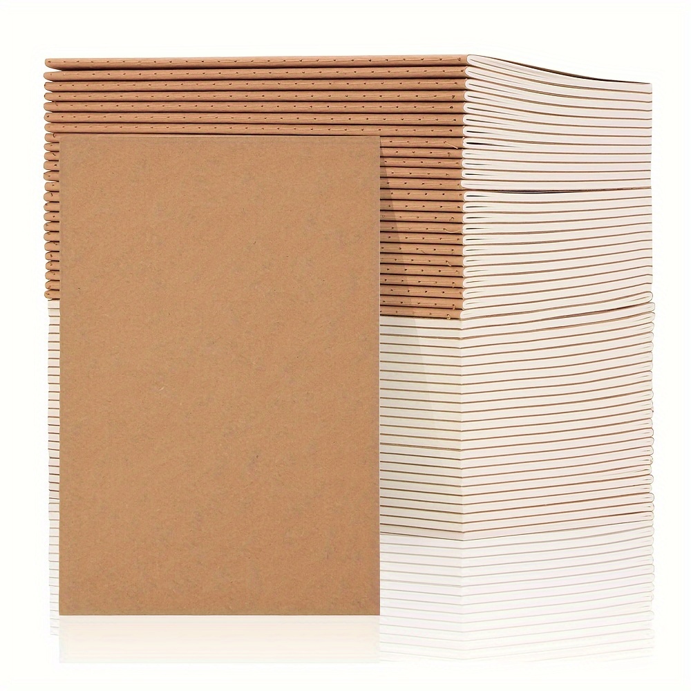 100Pcs A5 Kraft Notebooks, Blank Page Journals in Bulk