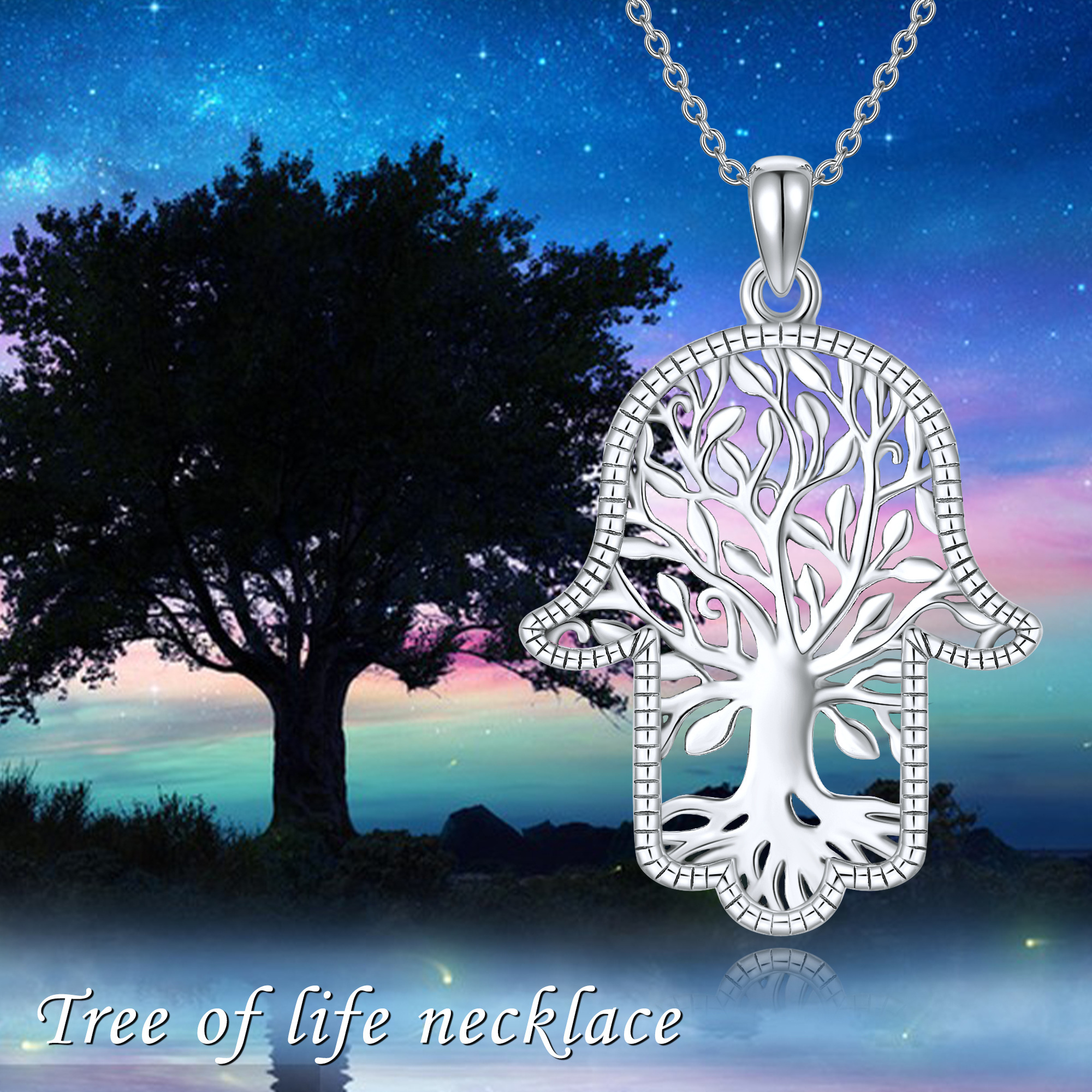 Women's 925 Sterling Silver Hamsa Hand Tree of Life Necklace