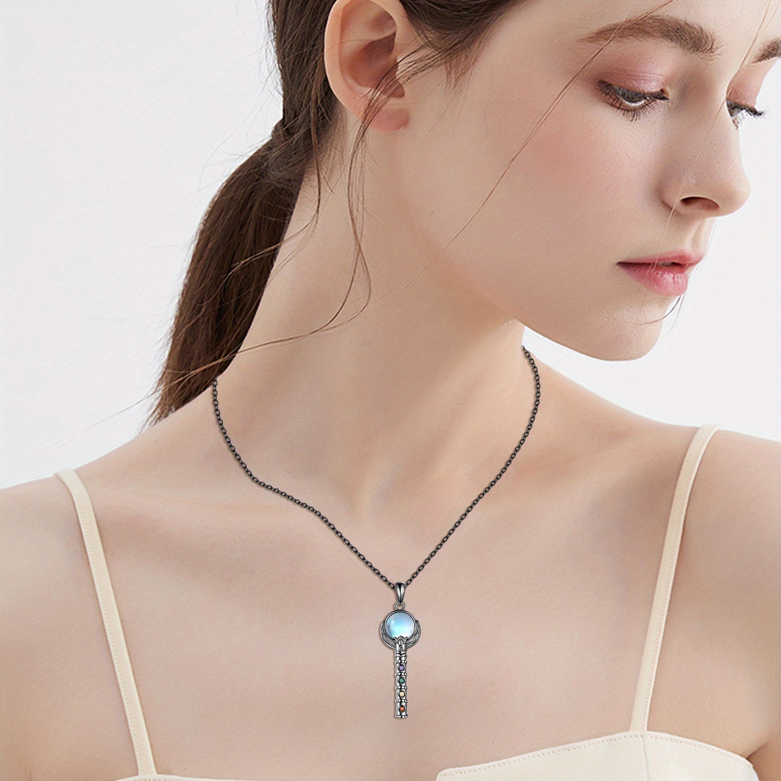 Chakra Bar Necklace Moonstone Pendant 925 Sterling Silver