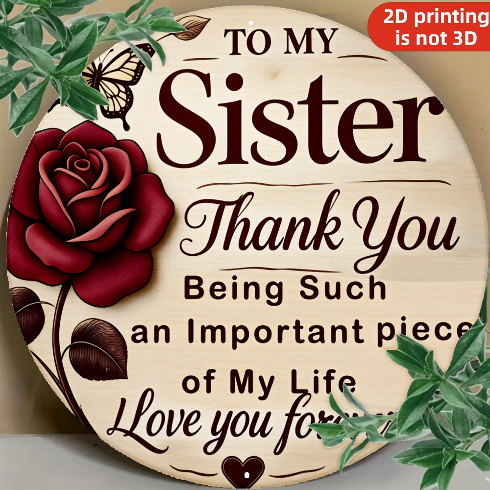 2d flat 2d flat decorative signs plaques 2d flat 1pc vintage style round metal signs thank you sister 8x8in floral   wall art with   message durable 2d flat decor for home   porch unique gift for sister