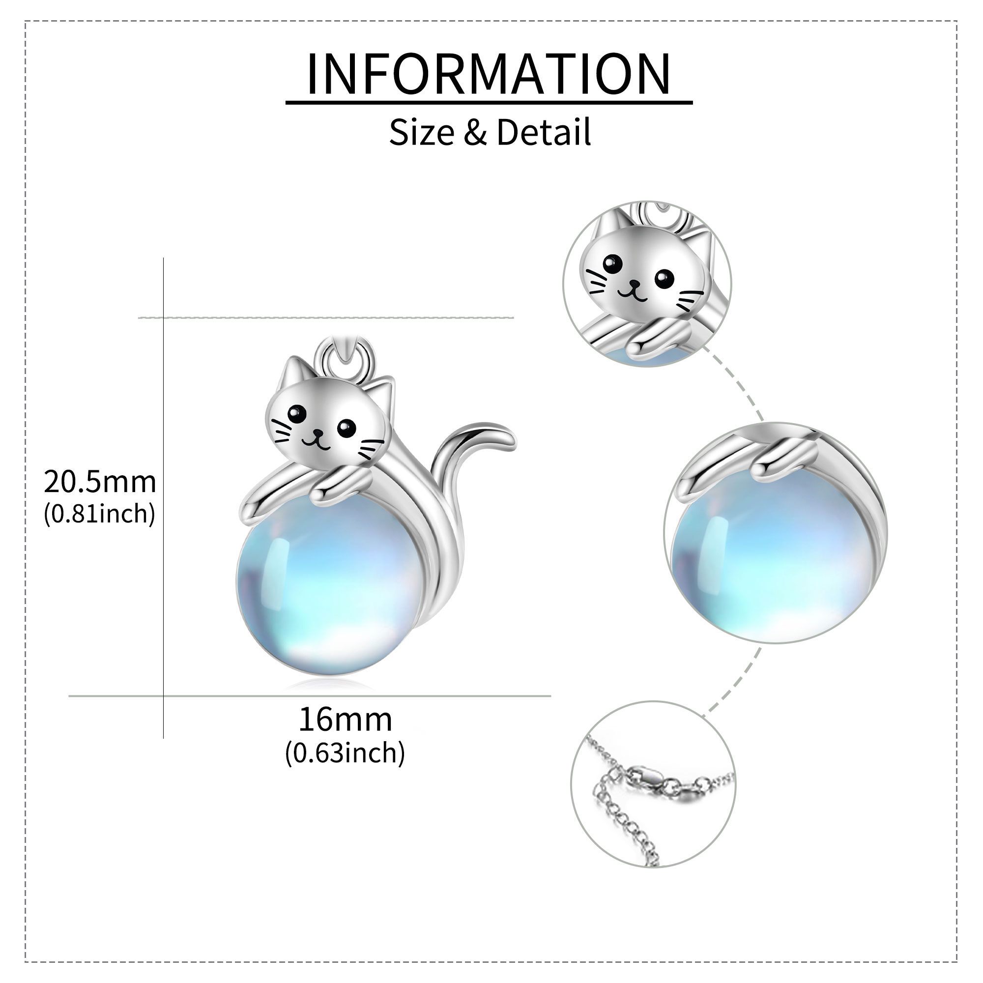 Sterling Silver Cat Necklace with Moonstone Pendant