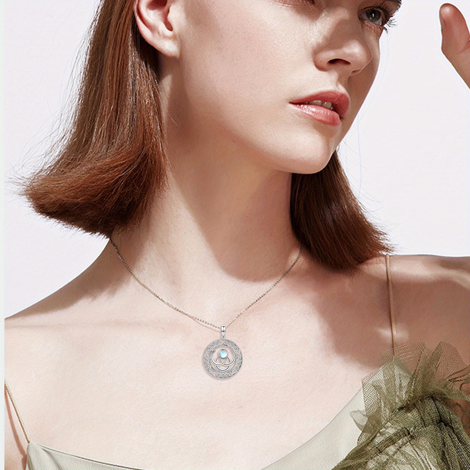 Moonstone Triple Moon Goddess Necklace Sterling Silver
